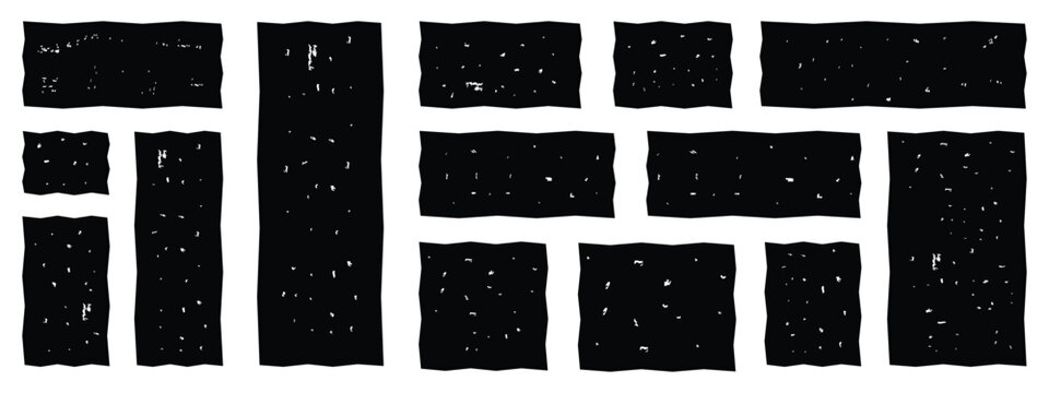 Vector wavy rectangles with grain texture, irregular black text boxes. Crayon drawn squares and rectangles,doodle hand drawn frames with irregular uneven shapes, 
