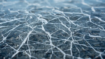 Cracked ice surface with white lines and patterns.