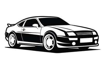 Fototapeta premium Dynamic car silhouette, black and white vector art, isolated on a clean white background, automotive icon.