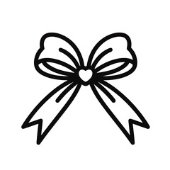 Simple black ribbon bow with heart in center