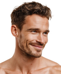 Obraz premium Smiling man portrait emotion, isolated on transparent background, png