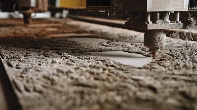 Medium shot of a laser machine etching intricate 3D photo engravings onto a smooth wooden surface highlighting the depth and detail of the artwork.