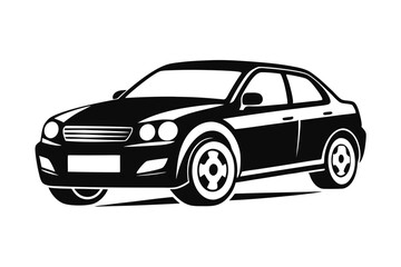 Fototapeta premium Family car silhouette, simple black and white vector, isolated on white, ideal for transportation concepts.