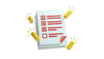 Checklist with Red X's and Yellow Capsules
