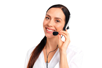 Helpline operator with headset