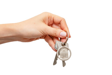 Woman holding keys with house shaped keychain