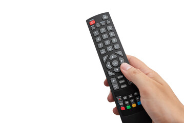 Hand holding remote control. Element isolated on white background