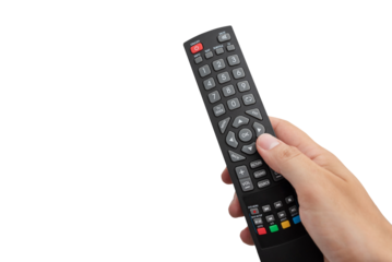 Hand holding remote control. Element isolated on white background