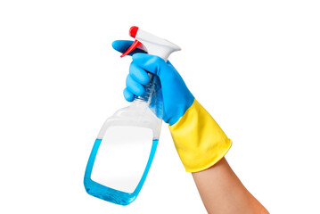 Cleaning services, hand with spray bottle isolated