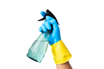 Cleaning services, hand with spray bottle isolated