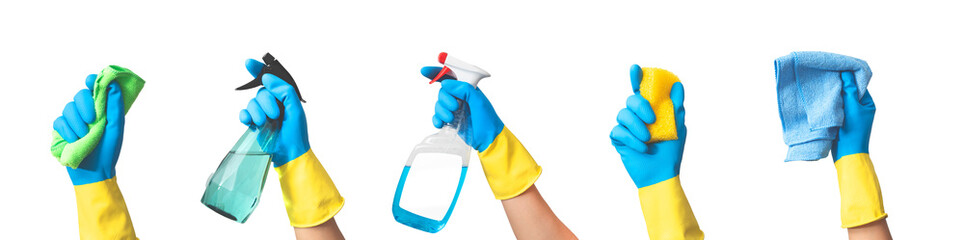 Cleaning services, hands with cleaning supplies