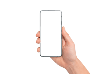 Hand holding modern smartphone mockup