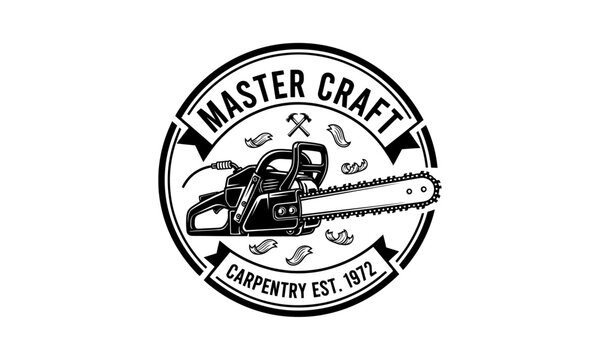Master Craft Carpentry Est 1972 Chainsaw Logo Design.