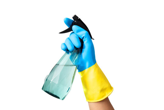 Cleaning services, hand with spray bottle isolated