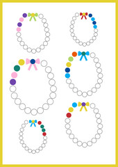 Worksheet for children, color the beads from memory according to the pattern