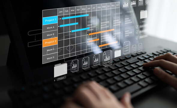 Digital visualization of multiple project timelines with progress tracking, documents, and team collaboration symbols Parse - Powered by Adobe