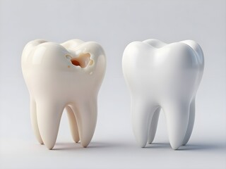 Damaged Tooth vs Healthy Tooth &ndash; Dental Care and Oral Health Comparison.