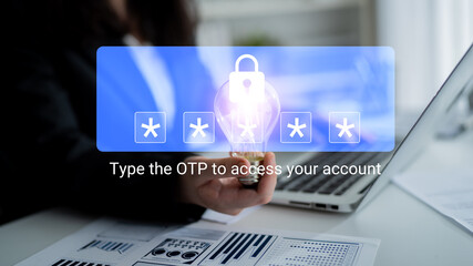 A person holds a light bulb symbolizing innovation while interacting with a secure OTP input screen, emphasizing security in a modern workspace environment. Gantry