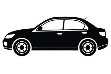 Fototapeta premium Single black car vector graphic, clean silhouette on a white isolated background