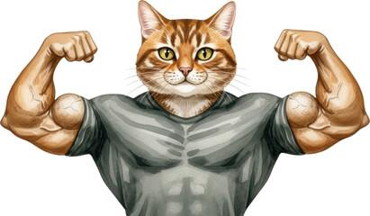 Strong cat flexing muscles isolated on transparent background