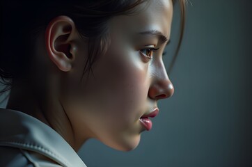 Pensive Young Woman's Profile in Soft Light