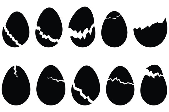 Easter egg icon, vector. Broken eggs icon set. Set of vector silhouettes of Easter eggs. Silhouette of broken Easter egg symbol icon vector set.
