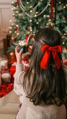 Cozy Christmas morning with hot chocolate and festive decorations
