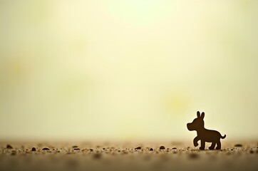 Silhouette of a Dog on Pebble Beach at Sunset