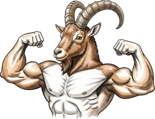 Muscular goat flexing its muscles with confidence and strength isolated on transparent background