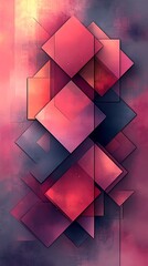 Deep textured composition of overlapping geometric shapes in dark pink and rich crimson hues