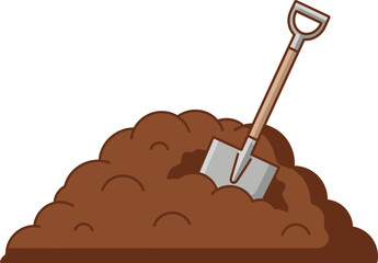 A shovel stuck in a pile of dirt gardening tools and earth © CreativeAkash099