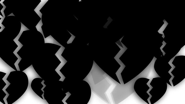 Black broken hearts falling animation background loop