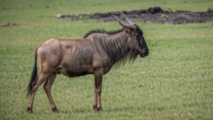 Obraz premium A goat standing on green grass in a field.