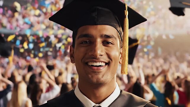 Graduate Celebration Confetti Graduation Day University College Academic Success Joyful Student Commencement Ceremony Diploma Achievement Education Stock Video Footage