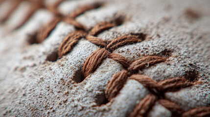 A baseball with a brown stitching