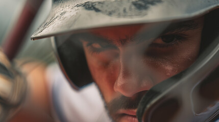 Fototapeta premium A man wearing a helmet and a baseball cap
