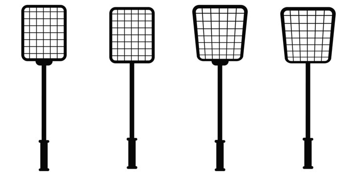 Fly Swatter Silhouette Icon Set &ndash; Pest Control Handle Grips and Insect Control Tools Vector
 Collection