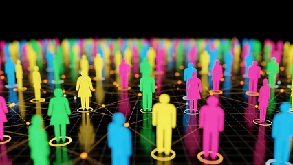 colorful people icons connected by lines on grid