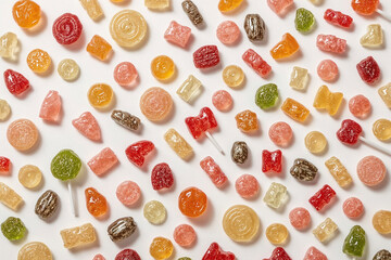 Assortment of Colorful Ultra-Processed Candies on White Background