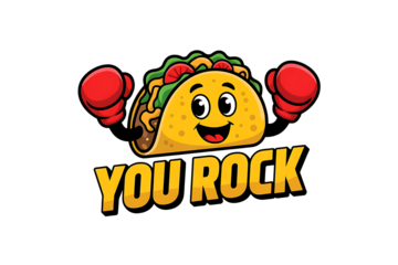 Taco with boxing gloves saying you rock isolated on transparent background