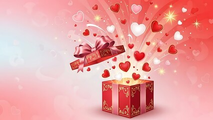 A romantic open gift box, hearts floating out with love