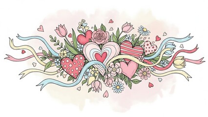 A decorative arrangement of hearts, flowers