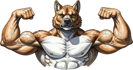 Muscular dog showing off its strength isolated on transparent background