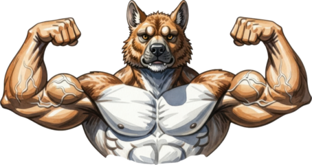 Muscular dog showing off its strength isolated on transparent background