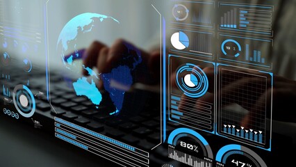 High-tech global network connection interface showing worldwide digital communication, data exchange, and internet connectivity. Global connection, data interaction, and worldwide communication. Thunk