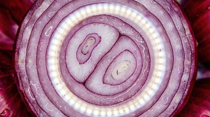 Macro Cross Section of a Red Onion Showing Concentric Rings and Natural Texture