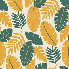 Fototapeta premium Seamless green leaf pattern vector background with natural foliage design