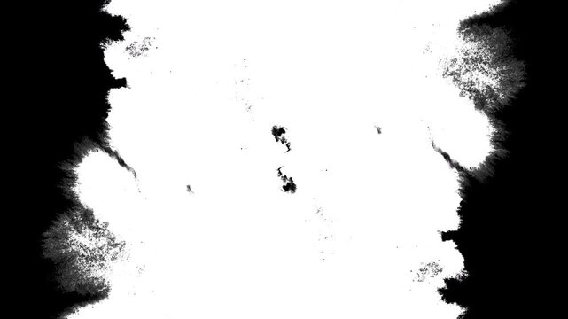 Black ink artistic flow grundge splatter spots spills white paper beautiful reveal dripping streaks spread fluid ink alpha matte isolated watercolor ink drops transition