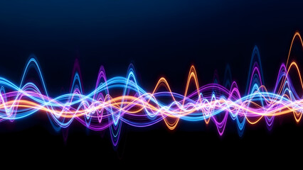 Vibrant digital signal processing visualization with colorful waveforms and technological background