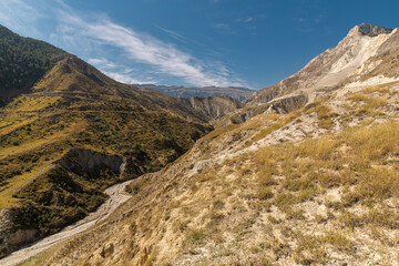Panoramic view of autumn landscape in the mountains of Dagestan